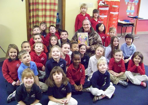 Eddie reading his new book to the Altus Christian Academy